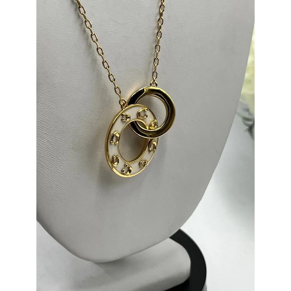 Coach Pegged Signature Interlocking Open Enamel Circle Link Gold Plated Necklace